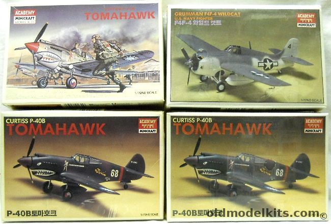 Academy 1/72 THREE Curtiss P-40B Tomahawks and #1650 Grumman F4F-4 Wildcat, 1655 plastic model kit